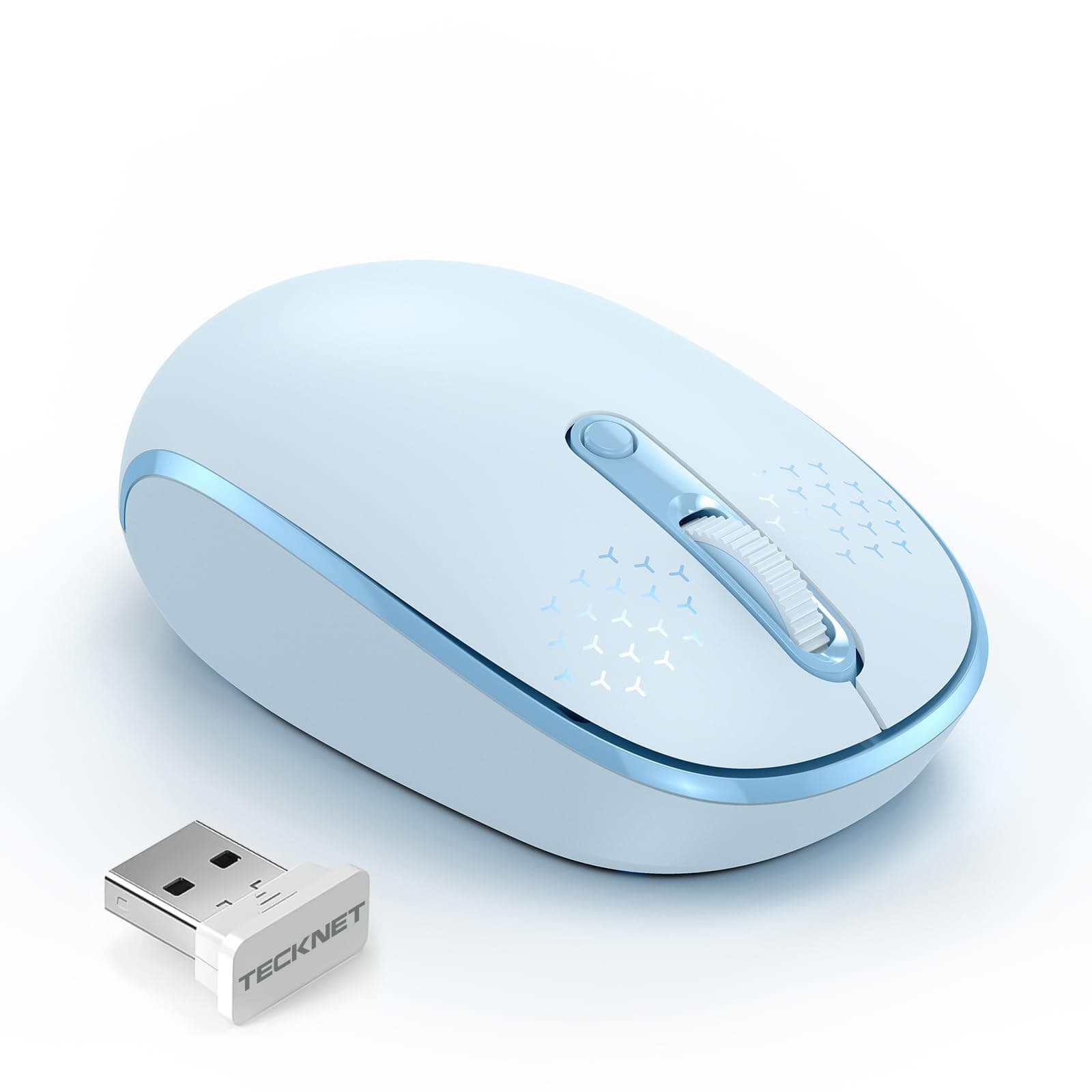 TECKNET Wireless Mouse, 2.4G Quiet Computer Mouse with USB Receiver, 4 Buttons Portable Cordless Mice for Chromebook, Laptop, PC, Mac, 800/1200/1600 DPI - Blue