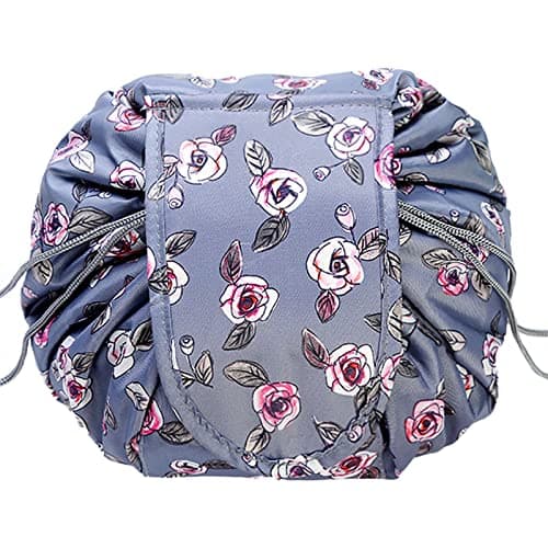 DeerHope Drawstring Makeup Bag,Magic Cosmetic Pouch Bag Drawstring,Lay Flat Waterproof Travel Makeup Organizer Pouch(RoseA)