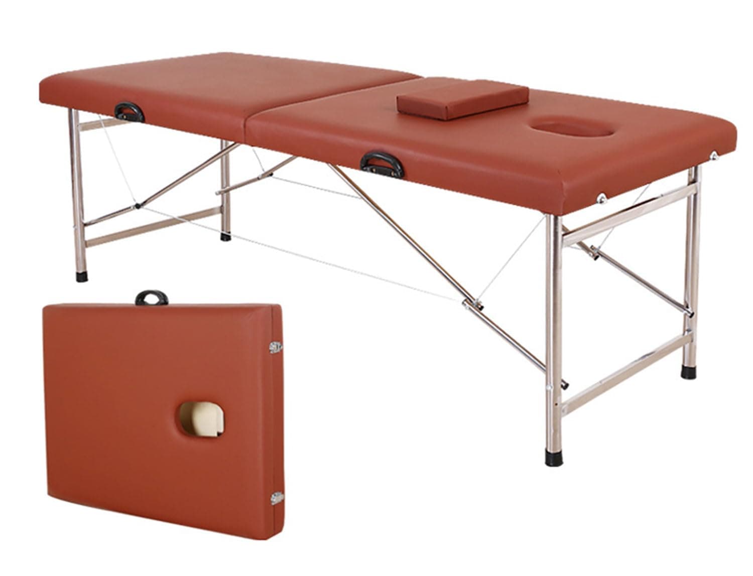 Foldable Massage Table, Portable Massage Bed, Salon Lightweight Bed with Reinforcement Frame Pillow PU 2 Fold Thick mattress Carrying Handle Bag For SPA Beauty Facial CareSpa Tattoo-Dark Brown