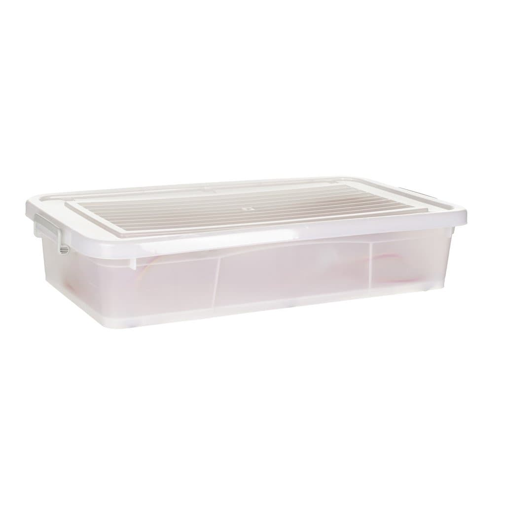 - 45 Litre Large Plastic Container Multipurpose Stackable Under Bed Storage Box with Lid, Handles, & Wheels | Dimensions: (LxWxH): (84 x 45 x 17) CM | Semi-Transparent