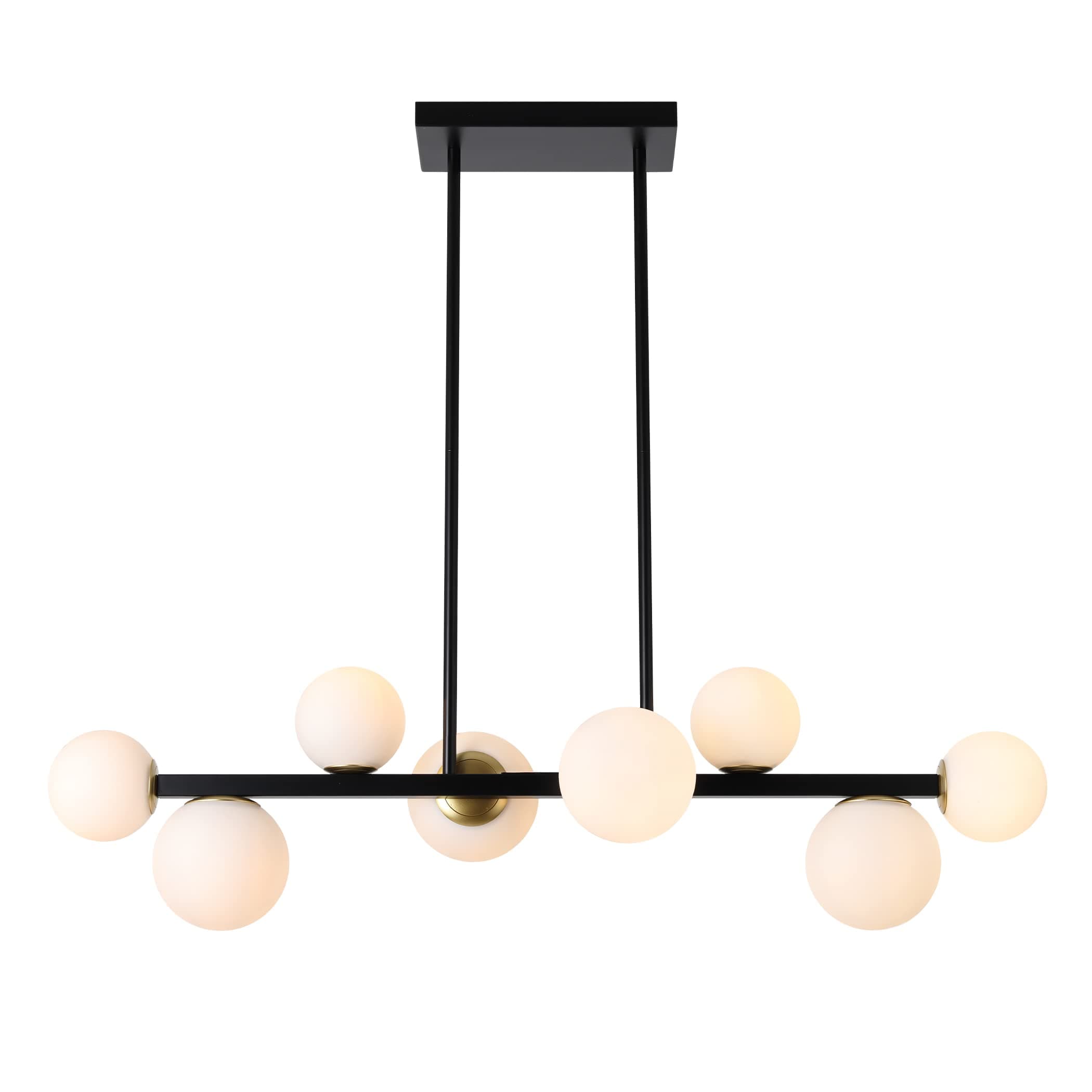 Jonsi Dining Room Light Fixture Over Table, Mid Century Chandeliers, Modern 8 Lights Globe Glass Linear Chandelier Adjustable Ceiling Hanging for Living Dining Room Kitchen Island, Black and Gold