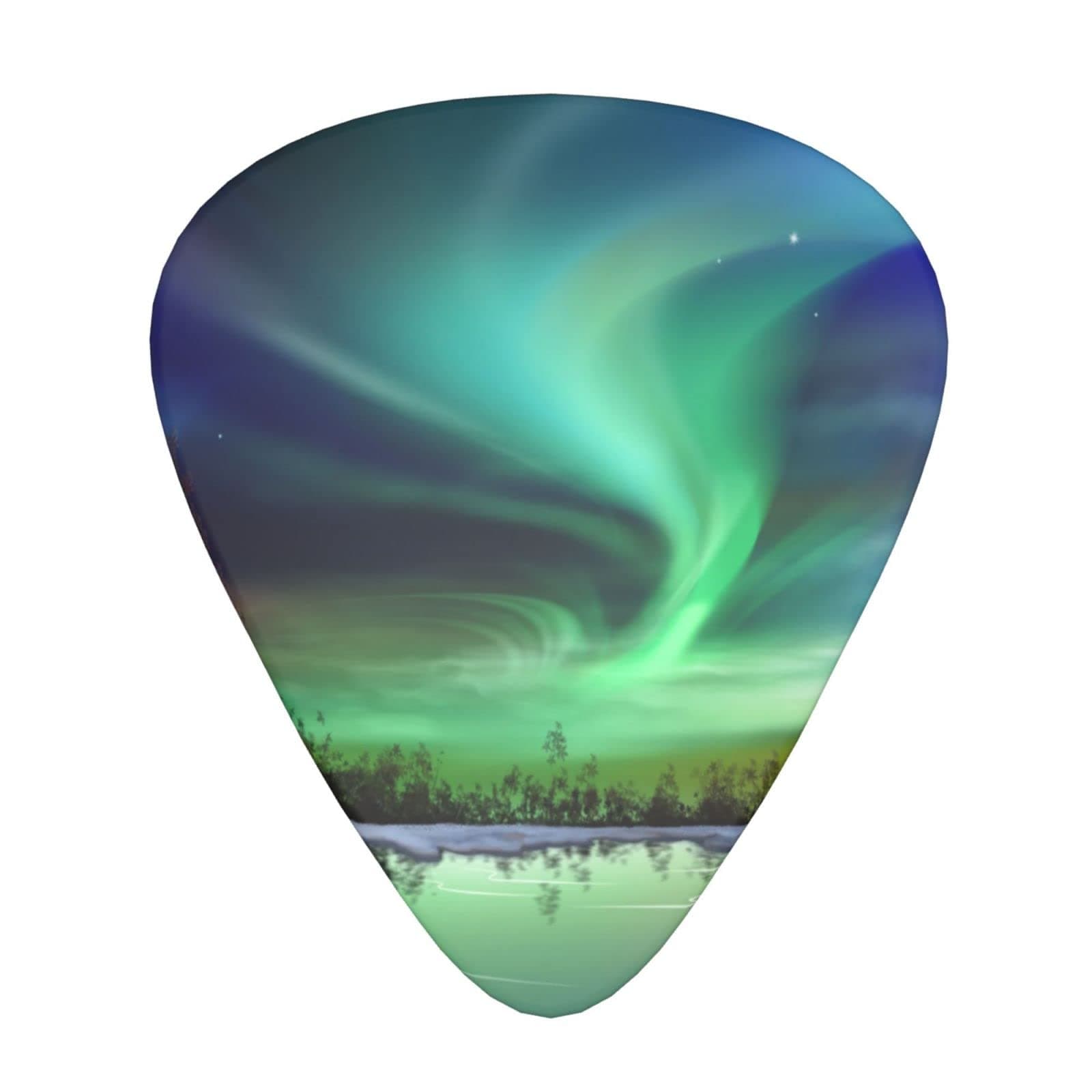 Amazing Green Northern Lights Guitar Picks 12 Packs Guitar Plectrums Includes Thin Medium And Heavy Gauge