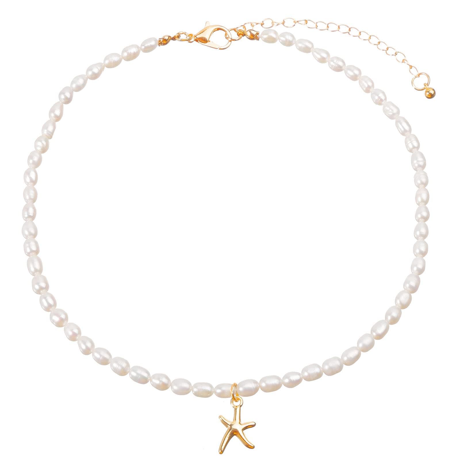 Natural Freshwater Pearl Choker Necklace for Women, Trendy 14K Gold Plated Pearl Necklaces Handmade Jewelry Gift