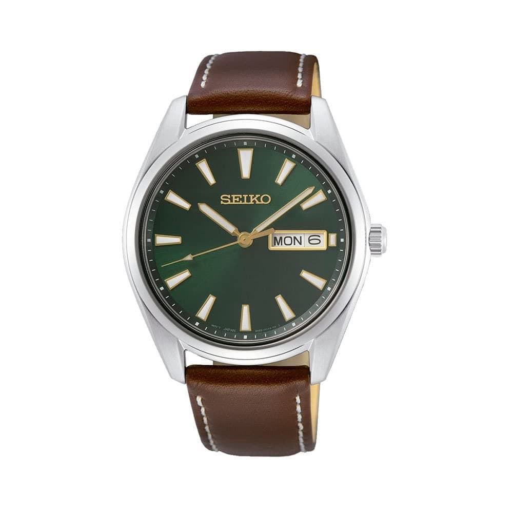 Dress Analog Green Dial Men's Watch-SUR449P1 Genuine Leather, Brown Strap