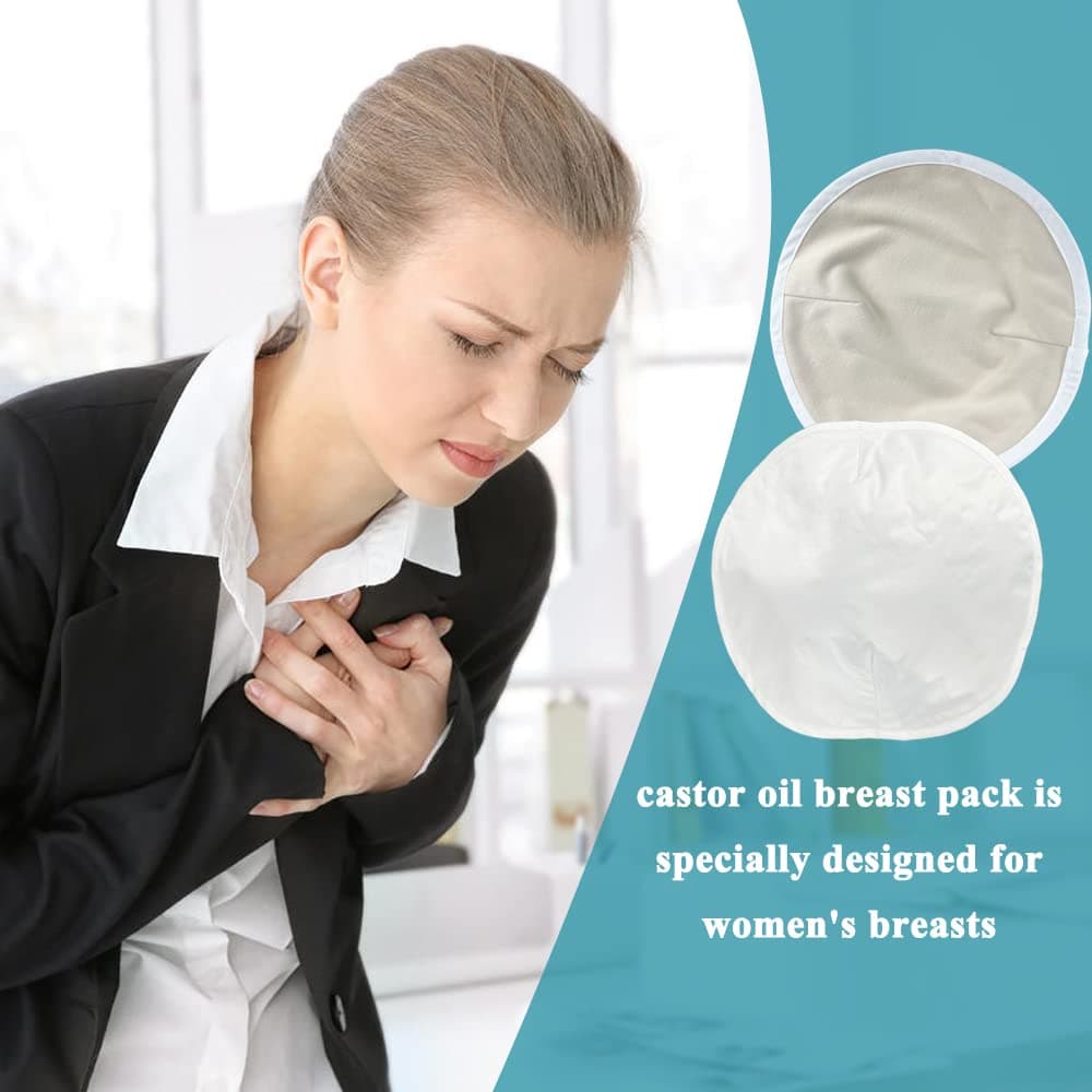 2PCS Castor Oil Breast Pack Wrap -Reusable Organic Castor Oil Compress Pads Less Mess for Fibrocystic Breasts(D/E/F)