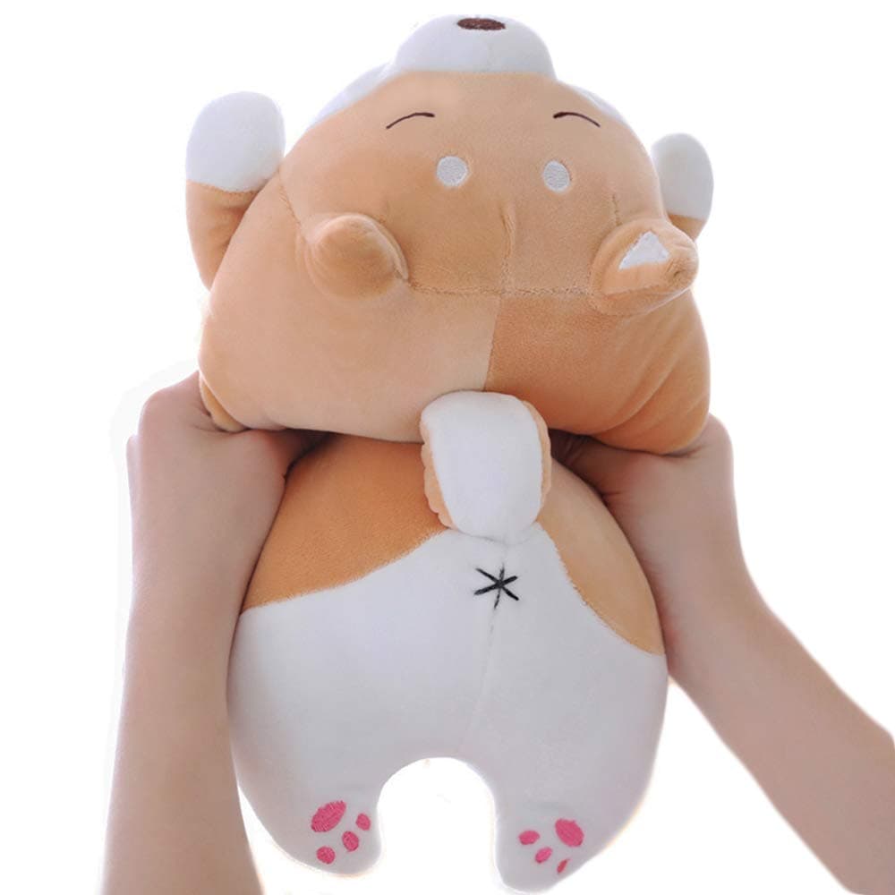 Shiba Inu Dog Plush Pillow, Soft Cute Corgi Stuffed Animals Doll Toys Gifts for Valentine, Christmas, Birthday, Bed, Sofa Chair (Brown Smiling Eye, 13.5in)