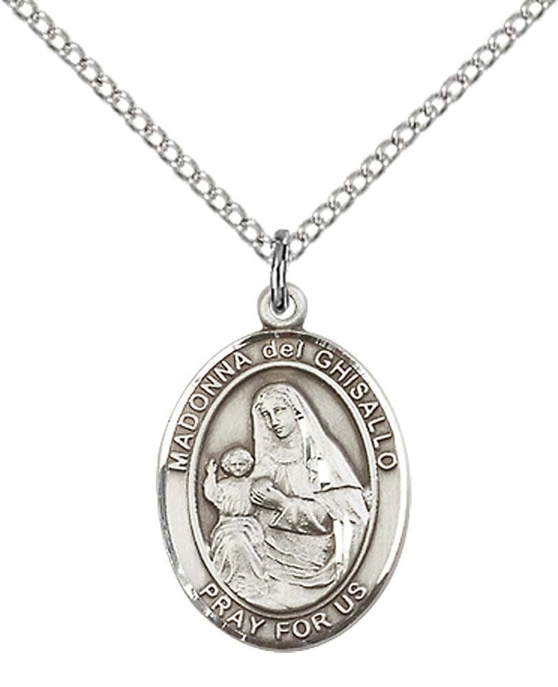 F A Dumont Church Supplies Sterling Silver St. Madonna Del Ghisallo Pendant with 18" Stainless Steel Lite Curb Chain. Patron Saint of Cyclists