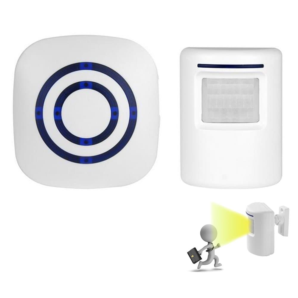 Wireless Home Security Driveway Alarm, Visitor Door Bell Chime with 1 Plug-in Receiver and 1 PIR Motion Sensor Detector, Infrared Alert System Kit, 38 Melodies to Choose (White)