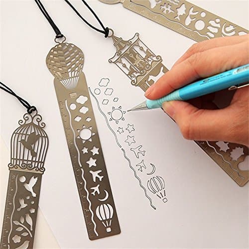 ZhenPony Metal Bookmark Ruler Set of 4 Cute Kawaii Creative Trojan Birdcage Hollow Metal Bookmark Ruler For Art Craft/DIY Photo Album/Notebook/Diary Kids’
