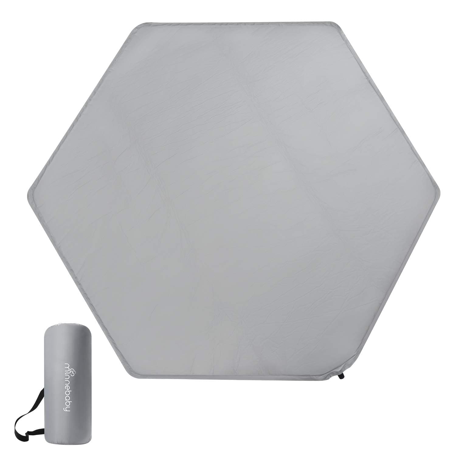 Minne Baby Hexagon Playpen Mat Compatible with hiccapop Portable Playpen & Regalo Play Yard, Self Inflating Playard Pad, Comfortable and Portable Playmat with Carrying Bag - Grey