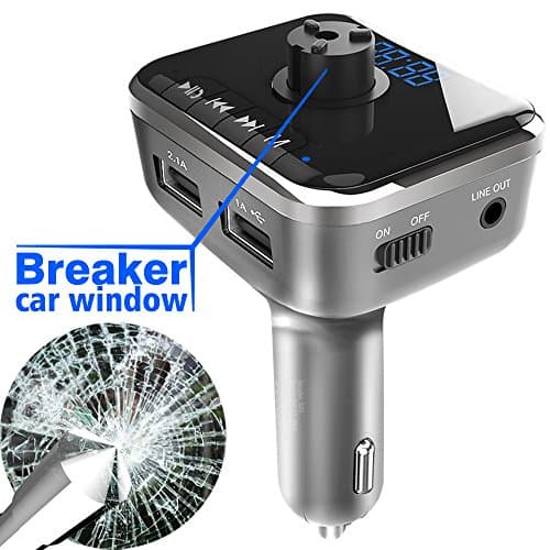 Orfilar Bluetooth Car Transmitter, FM Radio Adapter, with Emergency Car Window Breaking Function,Dual USB Adapter Supports Hand-Free Calling and Music Player