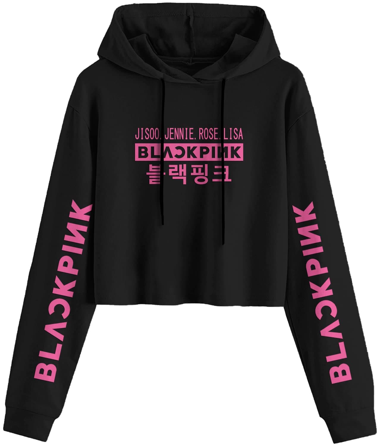 FUNKY MONKEY Blackpink Crop Hoodie Lisa Jennie Jisoo ROS� K-pop Long Sleeve Printing Hooded Sweatshirt Pullover Sweater (for Summer and Winter) 11-12.
