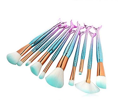 HeiPlaine Mermaid Makeup Brush Fish Tail Design Cosmetic Brush Makeup Brush Set (Blue)