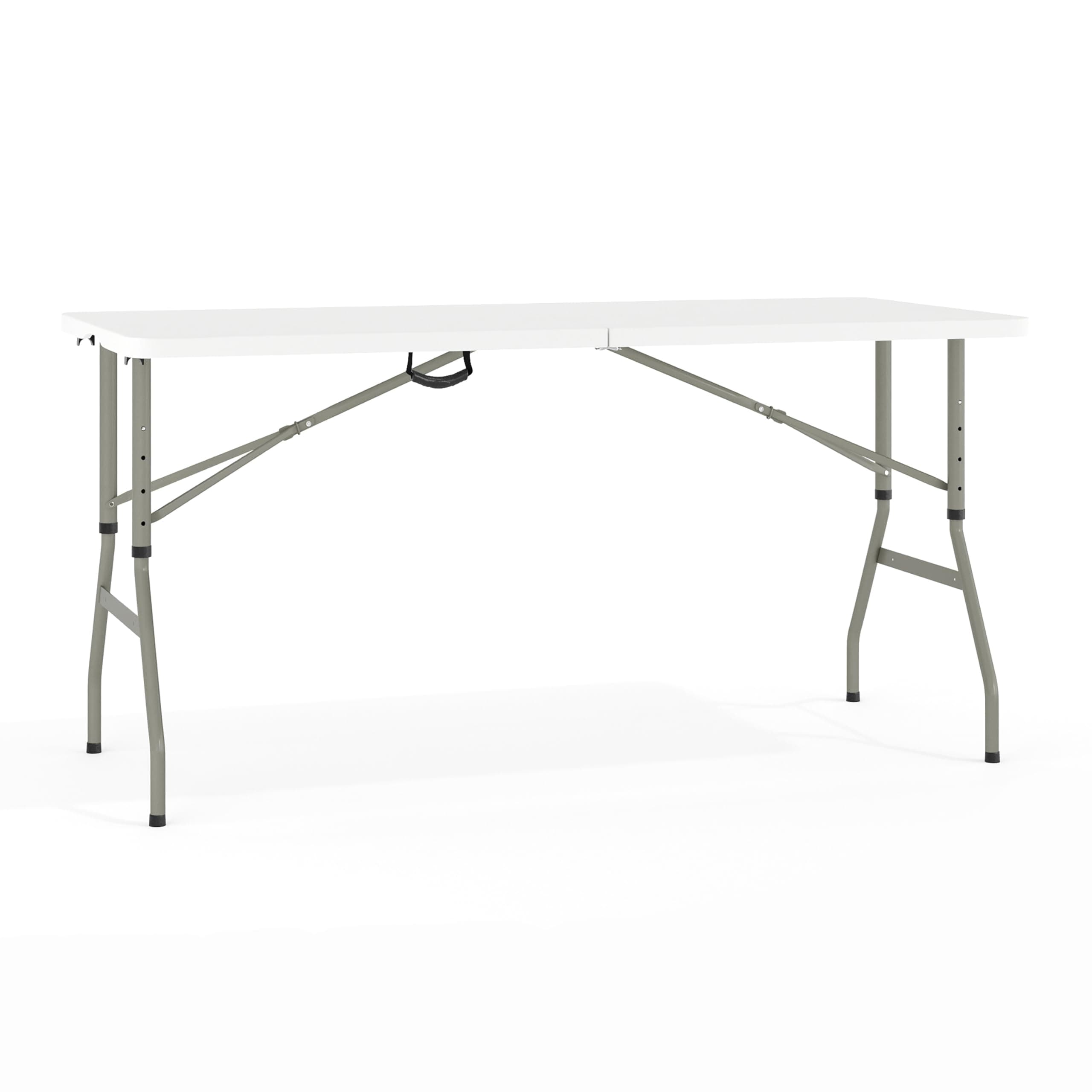 EMMA + OLIVER 5-Foot Height Adjustable Bi-Fold Granite White Plastic Folding Table with Handle