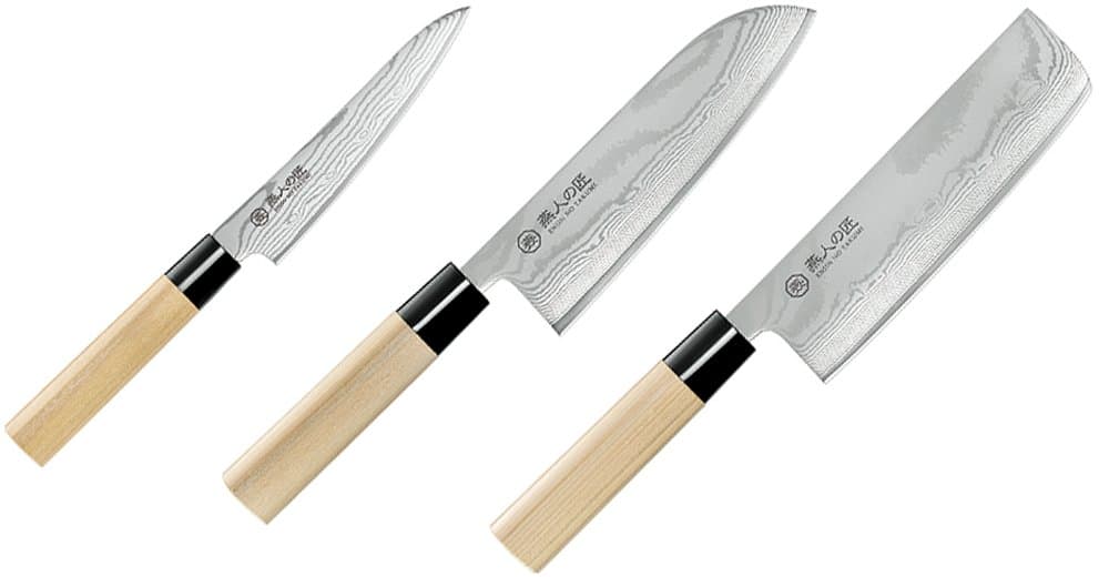 よこやま Yokoyama ETW-5000 Tamascus Knife Santoku Knife 6.5 inches (165 mm) & Nakiri Knife, 5.5 fl oz (165 ml) & Petty Knife, 4.1 fl oz (130 ml)