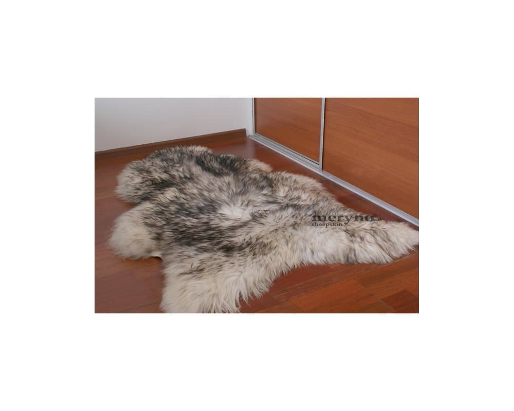 White & Black Tips Sheepskin Rug Spiced Black Mouflon Style Soft Wool Deep Pile Genuine Natural Product (Size: Large)