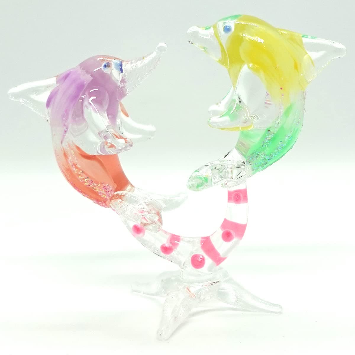 Heart Dolphins Miniature Figurines Hand Blown Glass Art Animals Collectible Gift Home Décor (Pastel)