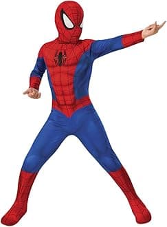 Rubies Spiderman Kids Costume with Attached Boot Covers and Fabric Mask Official Marvel Spider-Man Movie Costume for Halloween, Christmas, Carnival, Birthday