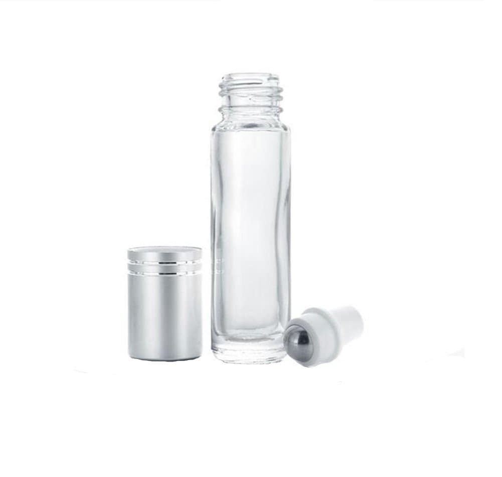 6 Pack - Roll on Glass Bottle - Clear 10ml 1/3oz Size for Essential Oil - Empty Aromatherapy Perfume Bottles - Refillable Slim with Cap [Clear]