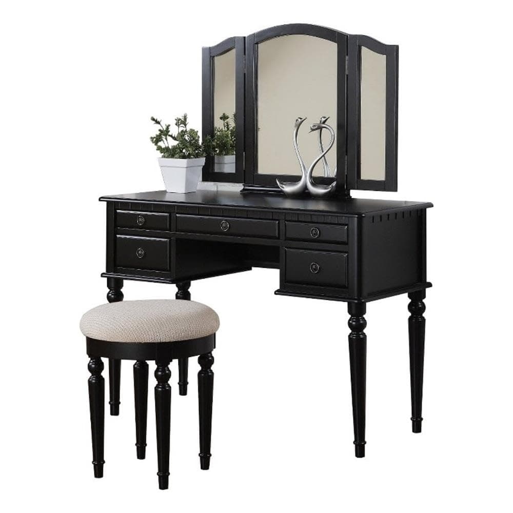 BOBKONA St. Croix Collection Vanity Set with Stool, Black