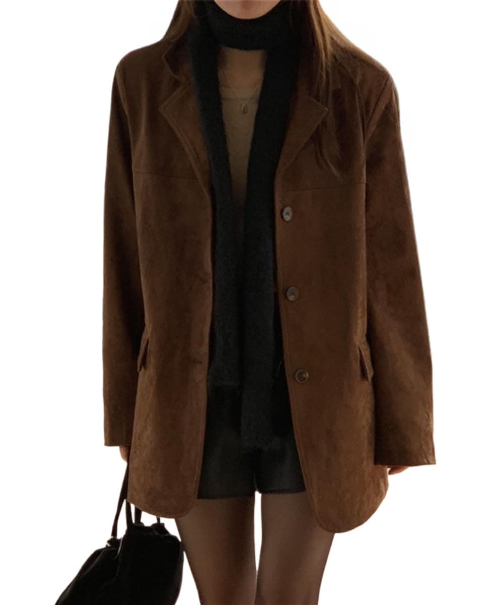 RICHTRUEOld Money Aesthetic Winter Brown Faux Leather Jacket Women Fall Fashion 2024 Trendy Suede Jacket Y2k Outerwear