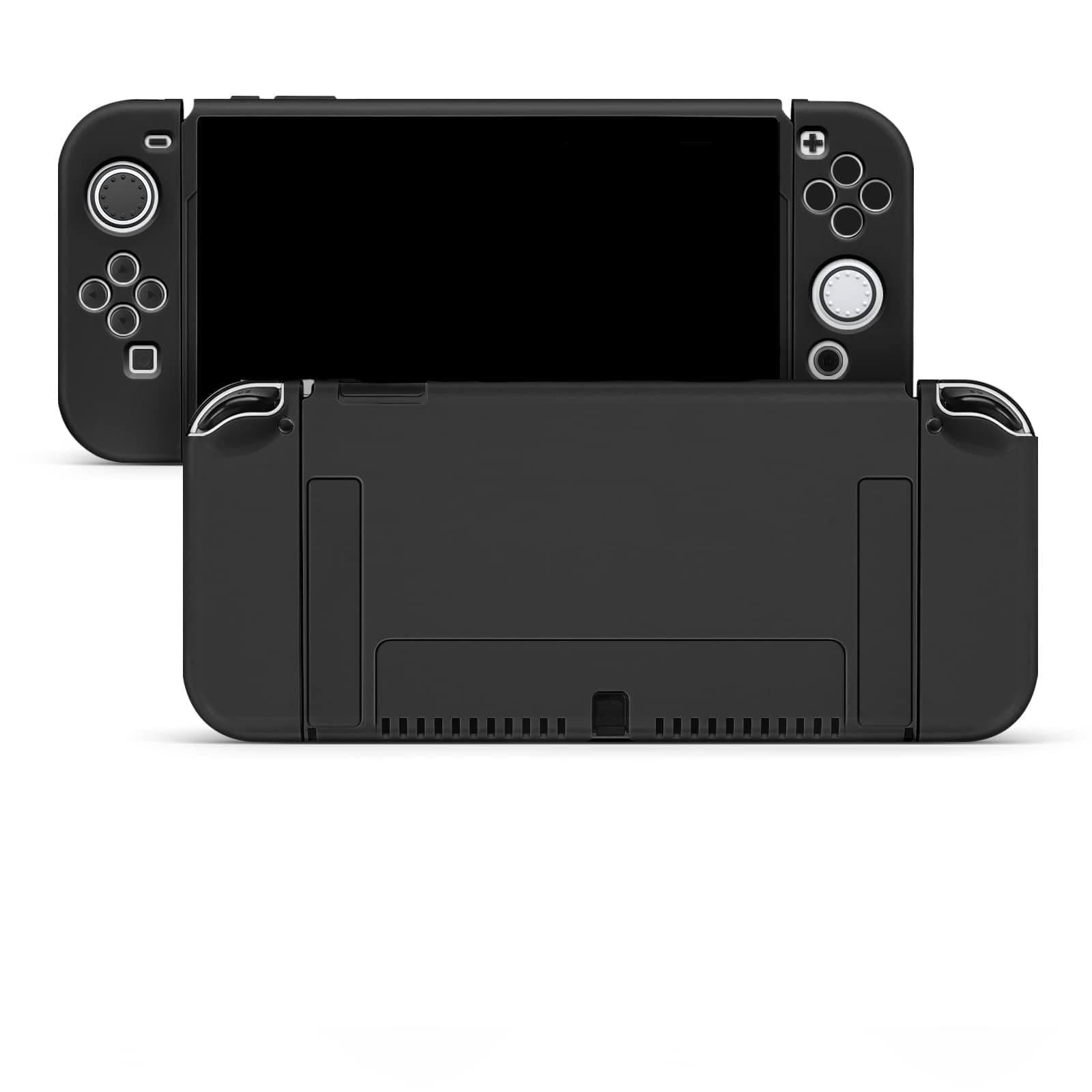 Protective Case Compatible with Switch OLED, Slim Cover Case Dockable TPU Cover Accessories for Switch OLED Console and Grip Joy Con, The Switch Protector with 4 Thumb Grip Caps (Black)