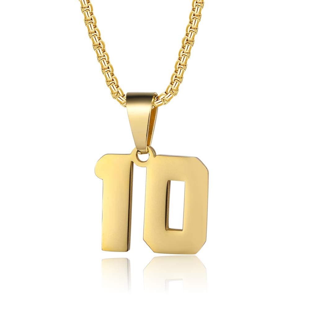 Number Necklaces Personalized Necklaces 18K Gold Plated Initial Number Pendant Stainless Steel Chain Sports Necklaces for Men Women