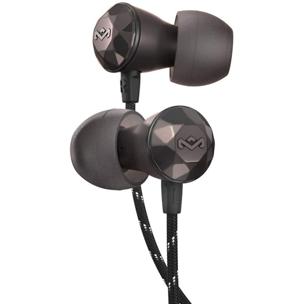 House of Marley, Nesta Ceramic In-Ear Headphones - Noise-Isolating Design, In-line Microphone with 3-button Remote, Solid, Durable and Wear Resistant, Stash Bag, 2 Size Ear Gels, EM-FE033-HM Hematite