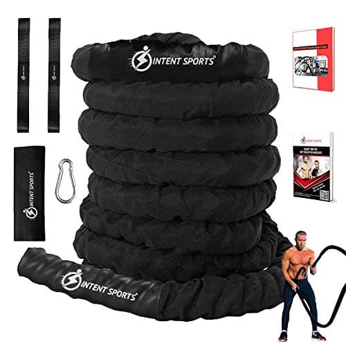 NTENT Sports Workout Battle Rope – Pro Warrior Rope with Anchor Strap Kit, Protective Sleeve - Poly Dacron Power Rope for Fitness, Cardio Strength Training, Workout, Crossfit, Exercise Videos.