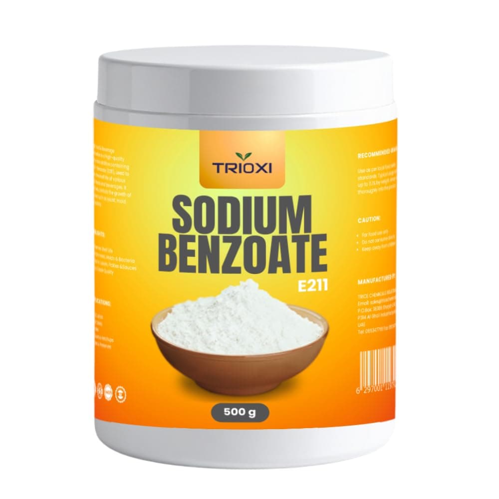 Trioxi Sodium Benzoate 500 Gram Bottle – High-Purity Preservative for Food & Beverage