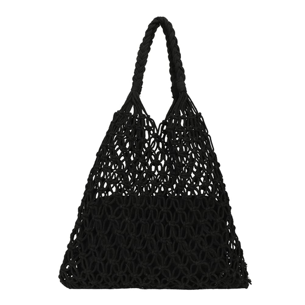 DKIIL NOIYBWoven Beach Bags for Women, Summer Crochet Beach Bag Mesh Beach Tote with Small Zipper Bag Crochet Tote Bag Straw Bag Net Bag Handbag Purse 37cm
