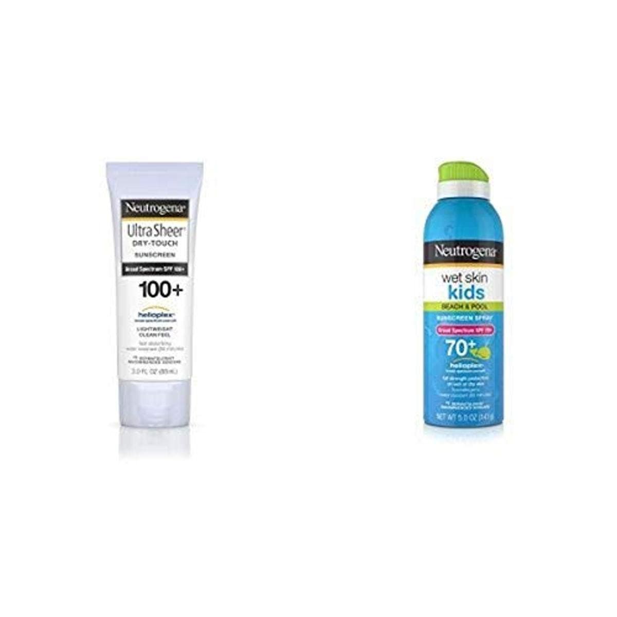 Neutrogena Ultra Sheer Dry-Touch Sunscreen, Broad Spectrum Spf 100, 3 Fl. Oz. and Wet Skin Kids Sunscreen Spray Broad Spectrum Spf 70+, 5 Oz.