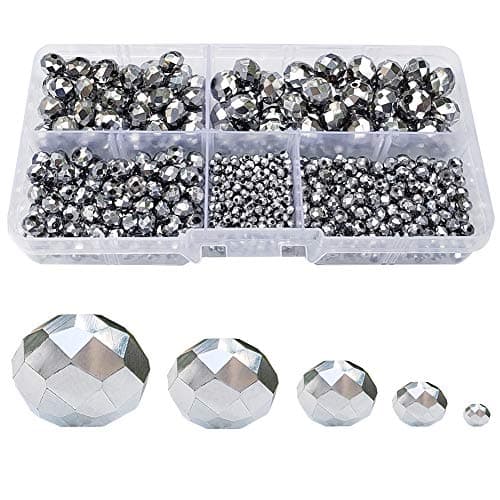 Silvery Rondelle Glass Beads for Jewelry Making, Faceted Briolette Crytal Spacer Beads for Bracelet Necklace Earring (2mm 4mm 6mm 8mm 10mm Mixed Sizes, 1000pcs)