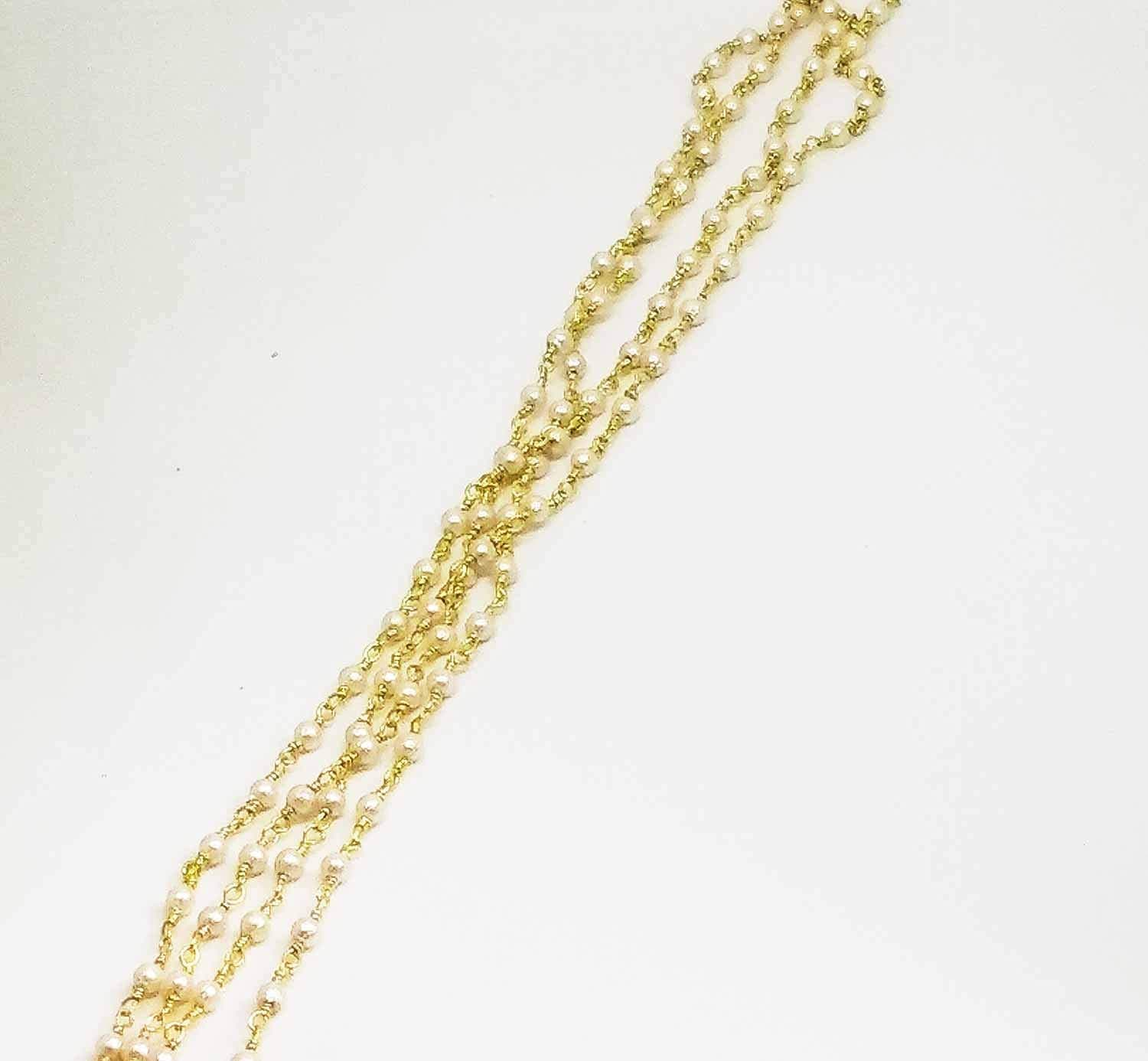 ALEVAN Brass Pearl Wire Wrapped Gold Plated Beaded Link Rosary Chain for Jewelery Making Craft(3-4mm 2 Metre)
