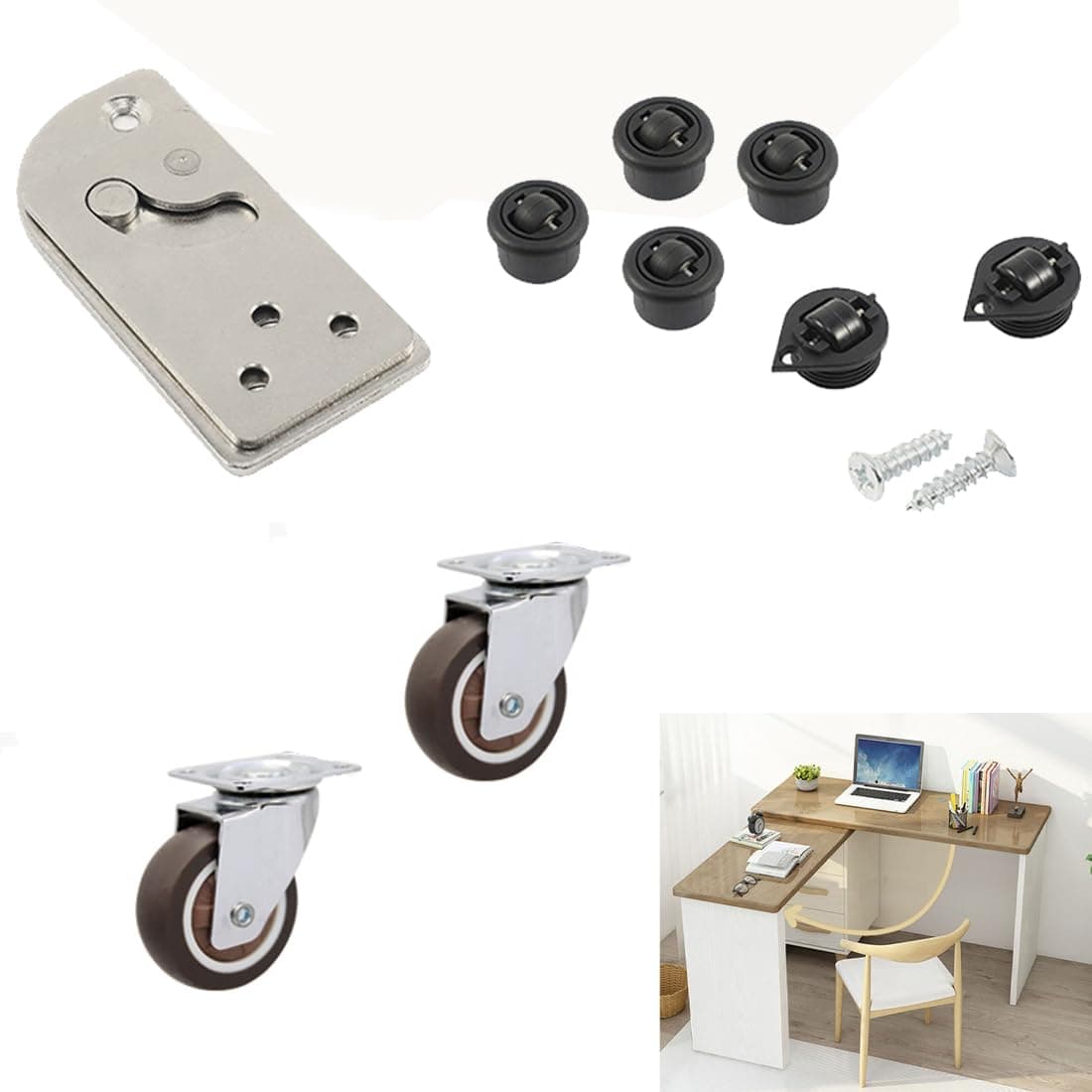 HOWHY 90° Rotating Table Hinges, Hardware for DIY Assembly of L-Shaped Desk and Cabinets,Table Extension, Multifunctional Folding Table Connect Hinges ,Table not Included(Opens Left)
