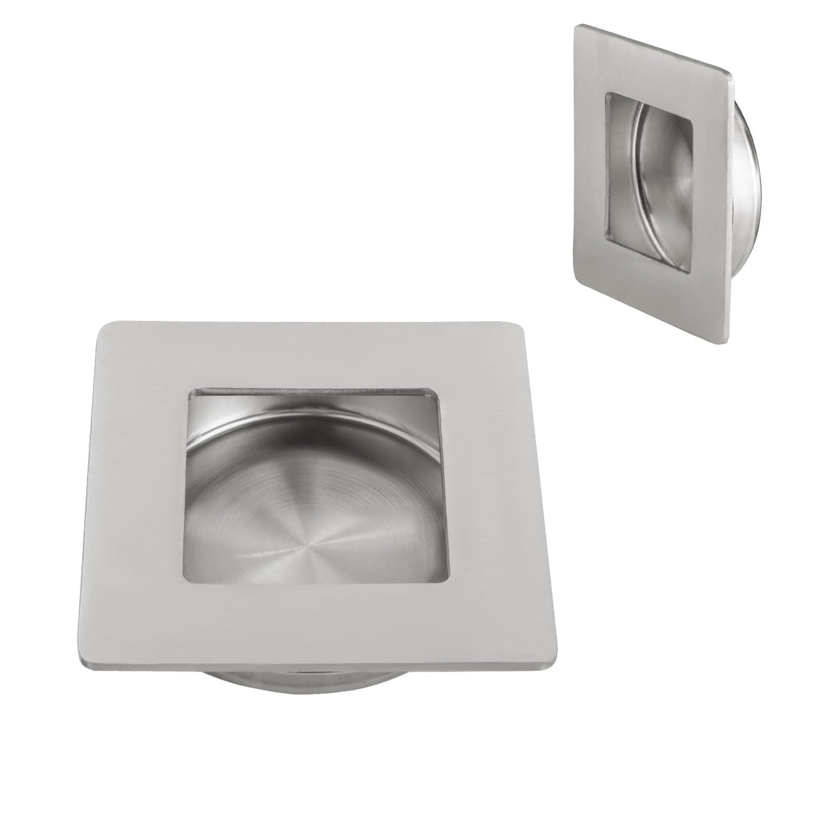 HOMOTEK Square Recessed Sliding Closet Door Finger Pulls, Inner Diameter 2-1/8 Inch(54mm), Flush Handles for Pocket, Barn Door Handles,Drawer pulls(Brushed Stainless Steel, 2 Pack)