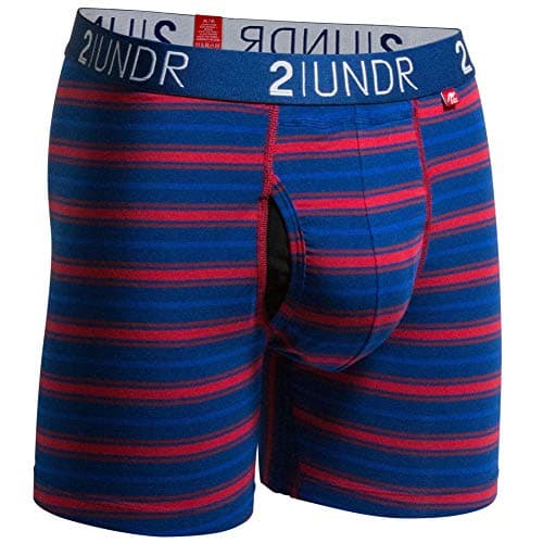 2UNDR Men's Swingshift Boxers,Navy/Red Stripes,X-Small