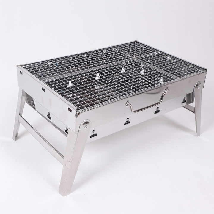 Portable Stainless Steel Charcoal BBQ Grill | Foldable Outdoor Camping Grill with Liftable Grates | Kabab Smoker for Patio & Outdoor Cooking with Ventilation