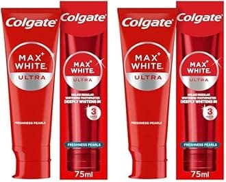 Colgate Max White Ultra Freshness Pearls Whitening Toothpaste 75ml - Deeply whitens in just 3 Days - Removes deep-Set Stains - Warming Sensation and Rich Foam - Enamel Safe for Daily use (Pack of 2)
