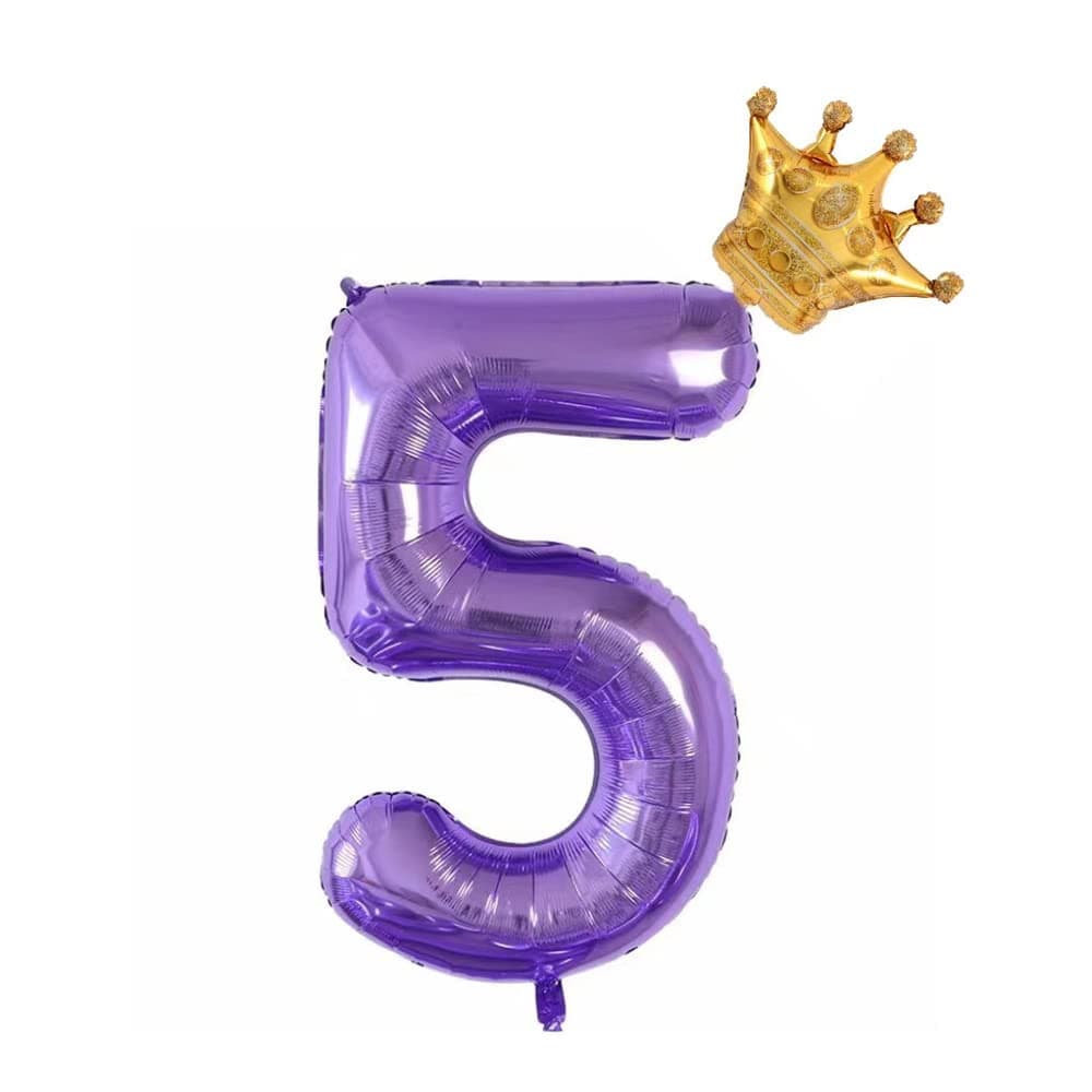 40inch Giant Aluminum Foil Purple Number 5 Balloons ，5th Kids' Birthday Party Decoration Balloons ，Children's Birthday Party Decoration Supplies (5)