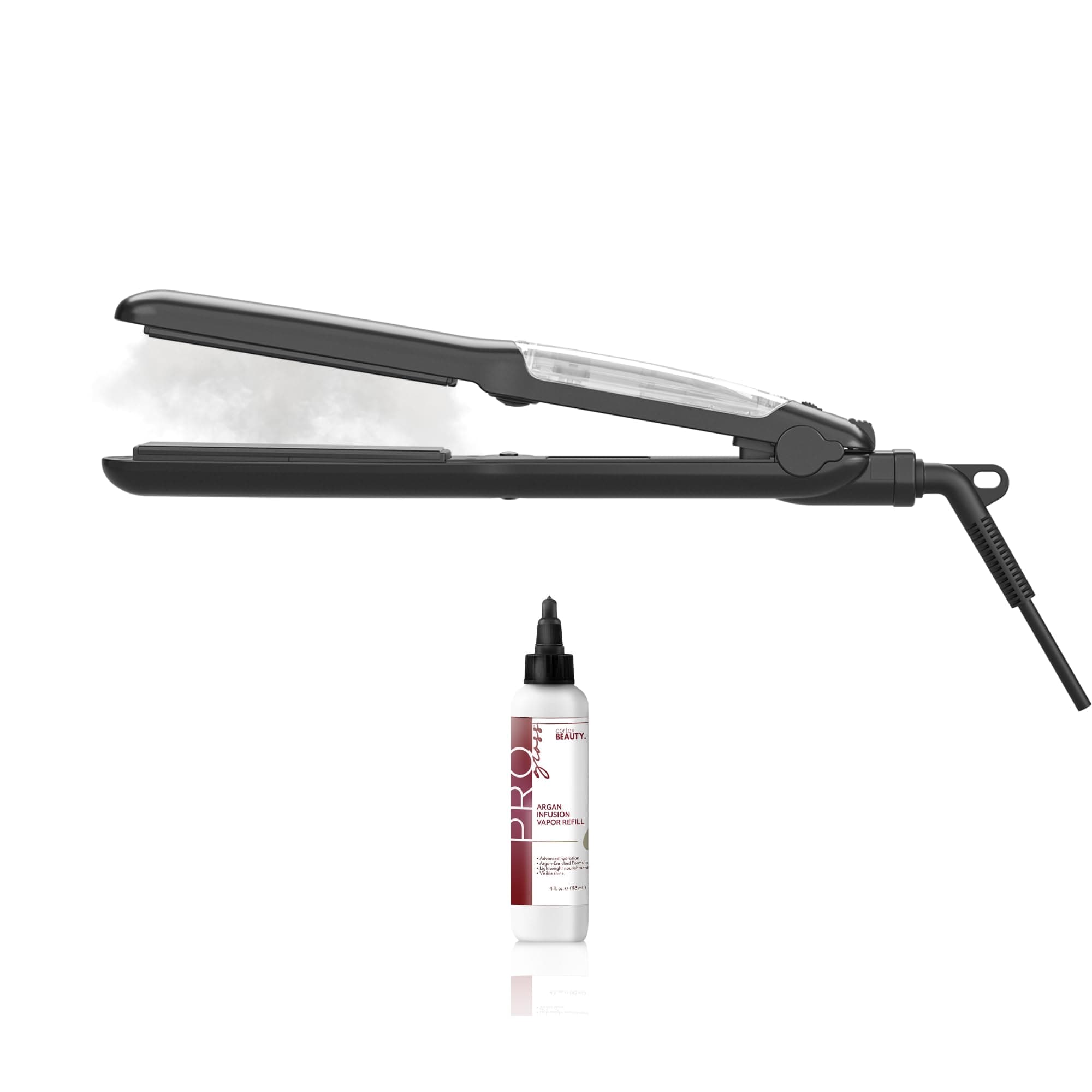 Cortex Professional Vapor Hair Straightener Flat Iron for Hair 1.25" Ceramic Premium Argan Infusion Steamliner - Dual Voltage Straightening Irons with Argan Refill Bundle - Planchas De Cabello
