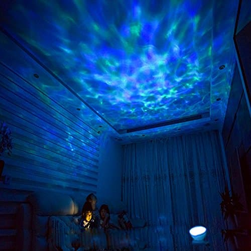 Remote Control Ocean Wave LED Projector Night Light with 7 Colorful Light Mode and Built-in Music Player White