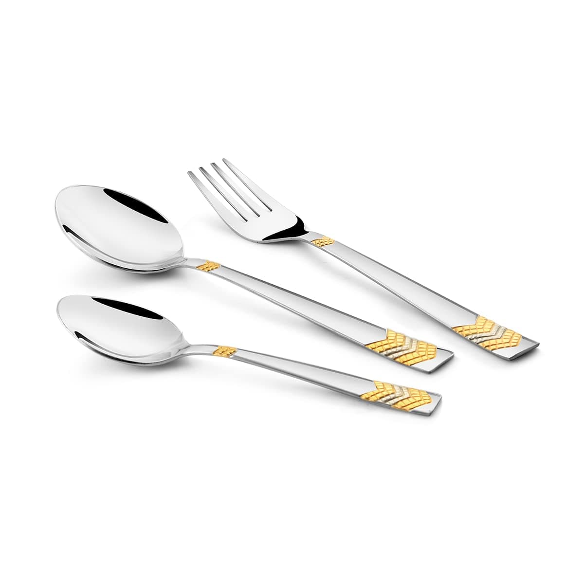 FNSRAGA 24 Karat Gold Plated 18 Pcs Cutlery Set (6 Pc Dinner Spoons, 6 Pc Dinner Fork, 6 Pc Tea Spoons)