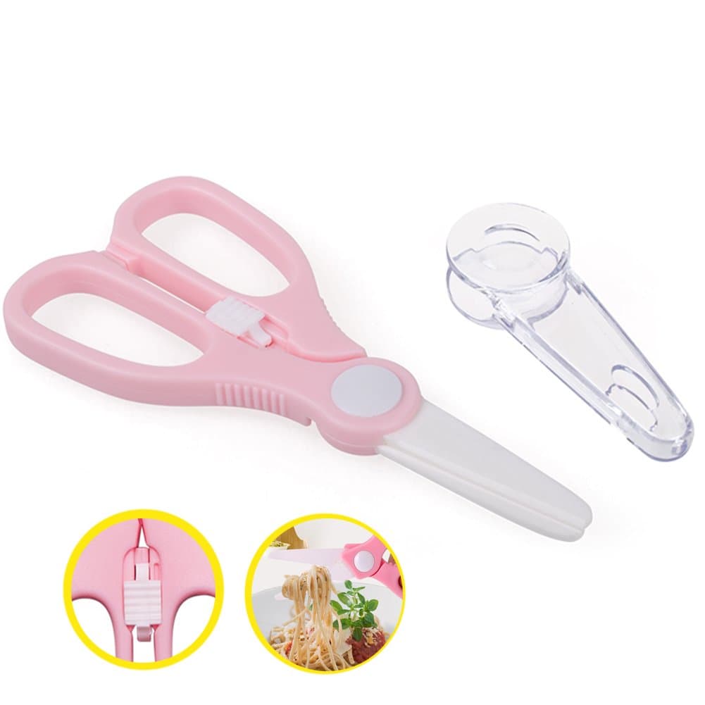 Ceramic Baby Food Scissors,Healthy Kitchen Shears,Children Safety Food Cutter,Never Rusts, with Cover(Pink)