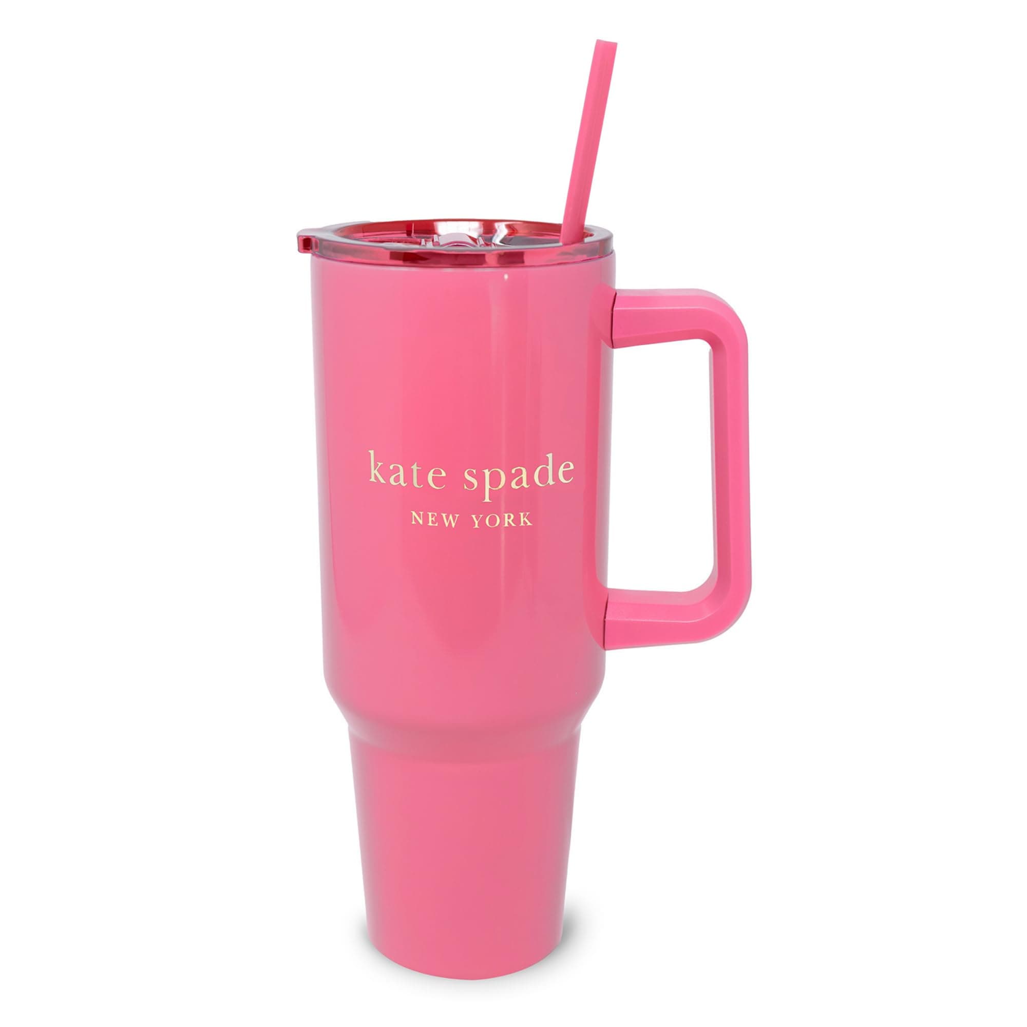 40 Ounce Tumbler with Handle and Straw, Cupholder Friendly, Double Wall Stainless Steel Insulated Cup, Pink