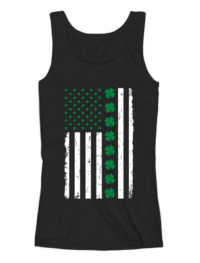 St Patricks Day Tank Top Women Teen Girls Irish American Shamrock Clover Shirt Large Black