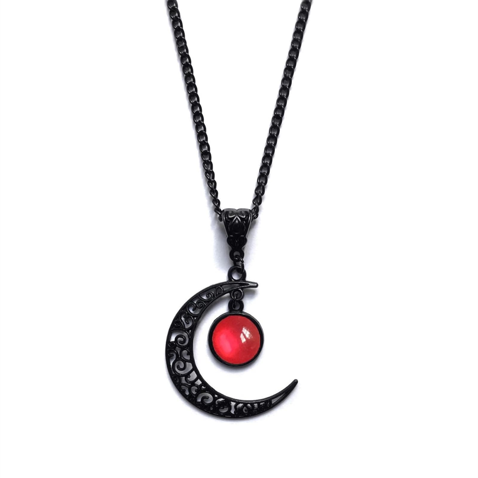 Gothic Moon Crystal Pendant Necklace - Punk Style Vintage Black Crescent Dark Gothic Costume Jewelry - New Year Gift for Women