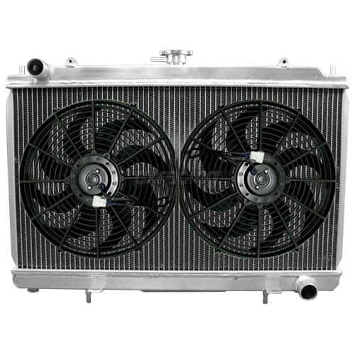 CXRacing Aluminum Racing Coolant Radiator 12" Slim Fans For 95-99 Nissan 240SX S14 SR20DET