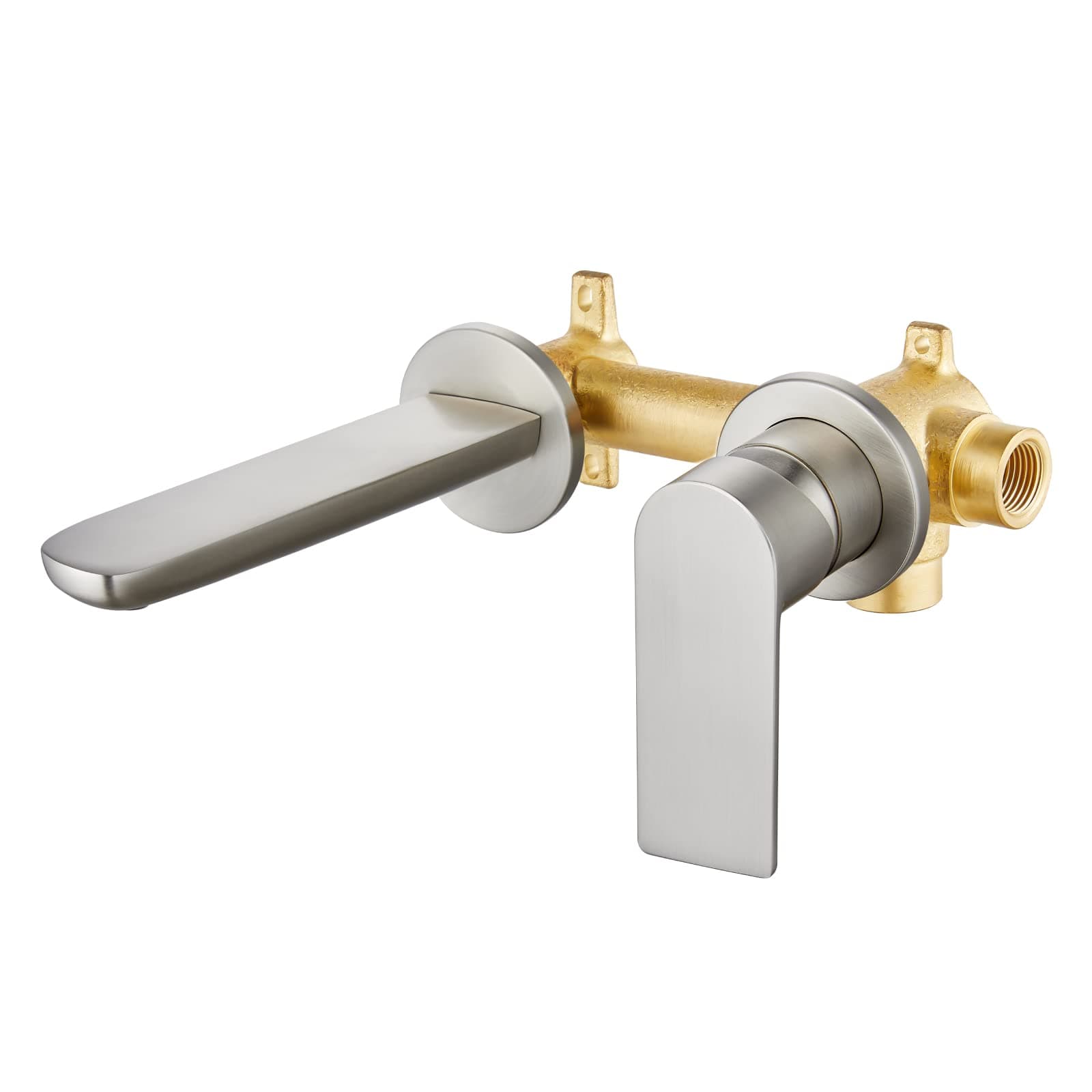 Aolemi Wall Mount Bathroom Sink Faucet,Single Handle Wall Mounted Bathroom Faucet with Brass Rough-in Valve,Brushed Nickel