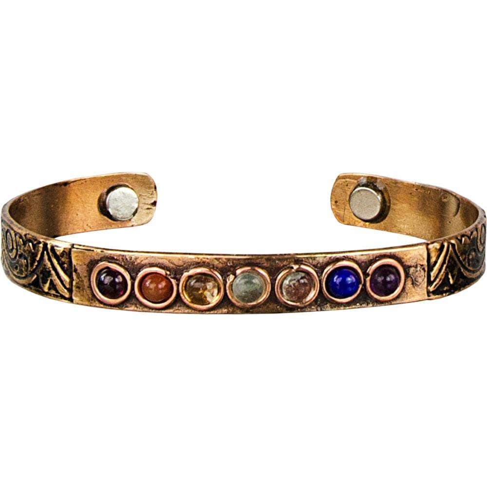 Copper Seven Chakra 7 Gemstone Adjustable Magnetic Healing Reiki Cuff Bangle Bracelet Jewelry